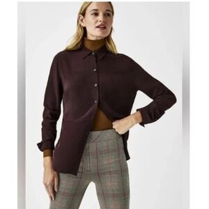 Spanx Small Low Maintenance 100% Silk Button Down Cherry Chocolate